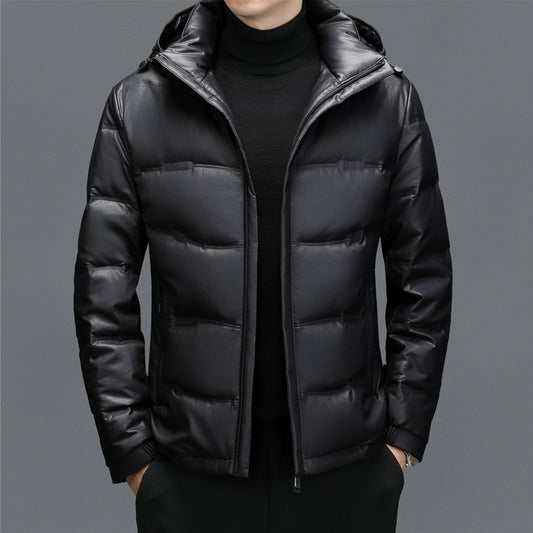 Abrigo de Cuero con Plumón de Pato Blanco para Hombre - Cálido y Elegante