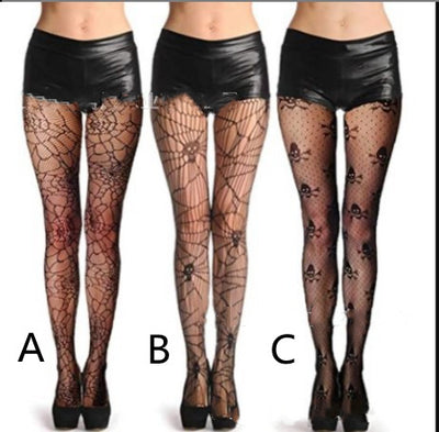Medias de Malla Negra con Calavera para Mujer - Calcetines Halloween Fishnet - Image 8