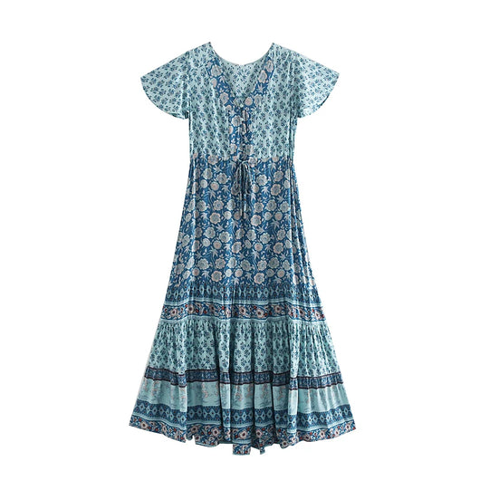Vestido Corto Escote V Manga Corta Estilo Festivo - Image 6
