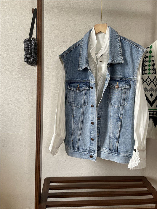 Chaleco Denim Suelto sin Mangas para Mujer - Image 10