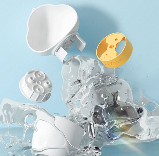 Yellow and clear portable pet water bottle with integrated drinking bowl and separate food container for walking dogs. - Image 29