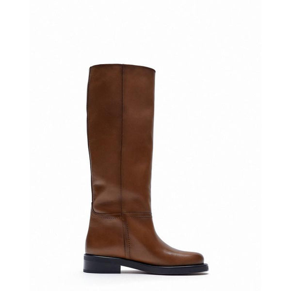 Botas Altas de Cuero Vacuno Vintage Marrón para Mujer