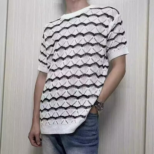 Playera Hueca Jacquard de Manga Corta para Hombre