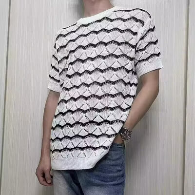 Playera Hueca Jacquard de Manga Corta para Hombre