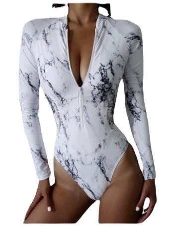 Traje de Baño Deportivo con Estampado Floral y Cierre de Cremallera - Image 2