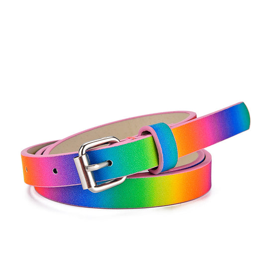 Rainbow glitter belt for ladies or kids, featuring a silver rectangular pin buckle and imitation leather. - Image 4