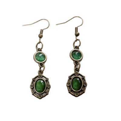 Aretes Colgantes de Jade Gris Antiguo con Bronce y Esmeralda - Image 5