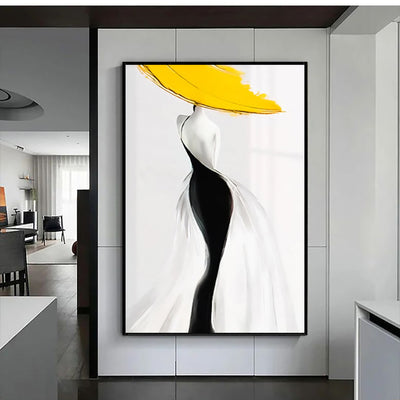 Cuadro Abstracto Mujer Moderna Sombrero Amarillo - Arte Óleo Nórdico Lujo para Sala - Image 9