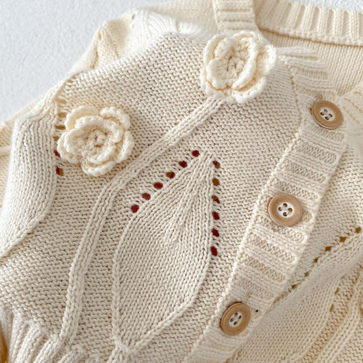 Cardigan Infantil Tejido a Mano con Flores - Image 8