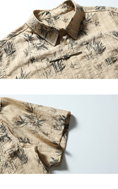 Camisa de Manga Corta con Nudos Chinos y Estampado de Hojas de Bambú - Image 10