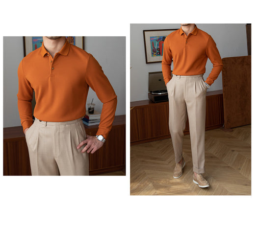 Polo Retro de Manga Larga Ajustado en Colores Sólidos - Image 30