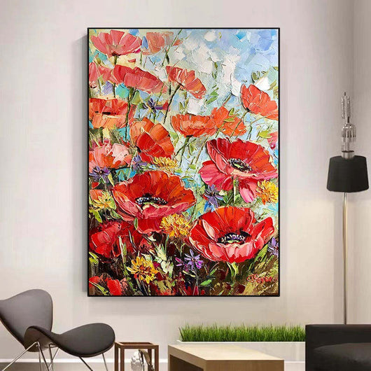 Cuadro Óleo Artesanal Flores Rojas - Pintura Moderna para Sala de Estar - Image 3