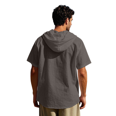 Camisa Suelta con Capucha y Manga Corta para Hombre - Image 41