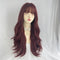 Peluca Larga Ondulada Estilo Coreano Flequillo Voluminoso Rojo Vino Cabello Rizado