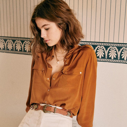 Blusa de Seda Francesa Elegante para Verano - Colores Lisos