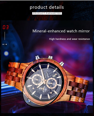 Reloj Deportivo de Madera Multifuncional con Movimiento de Cuarzo - Image 15