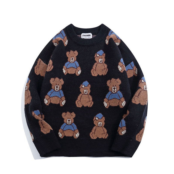 Suéter Cuello Redondo con Estampado de Oso Versátil
