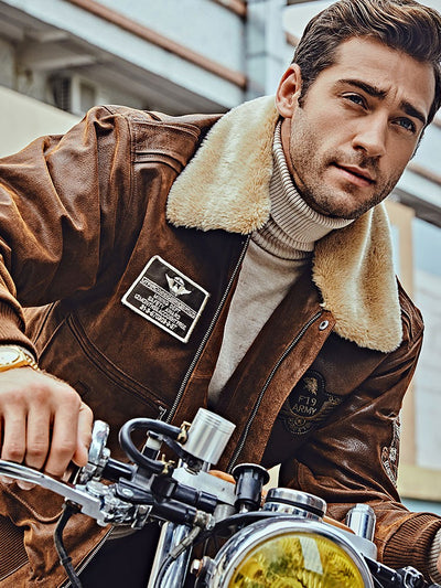 Chaqueta de Cuero con Cuello de Piel para Hombre - Image 11