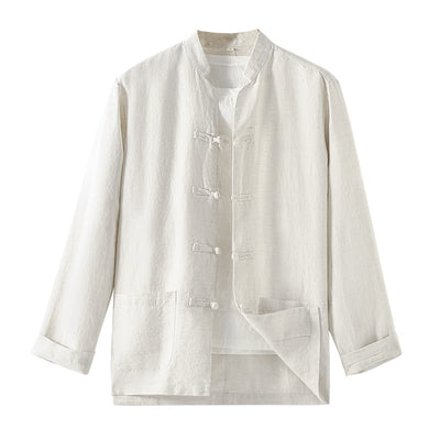 Camisa de Lino Estilo Chino Suelta para Hombre - Image 5