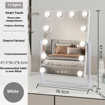 Black desktop LED light mirror with nine bright bulbs, smart touch controls, and stepless dimming for dressing. - Image 9