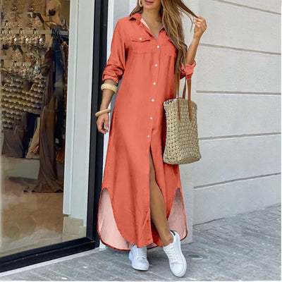 Vestido Camisero Largo con Dobladillo Asimétrico e Impresión Posicionada - Image 7