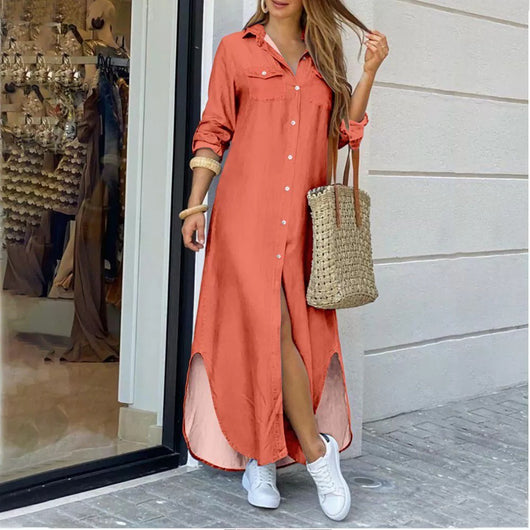 Vestido Camisero Largo con Dobladillo Asimétrico e Impresión Posicionada - Image 7