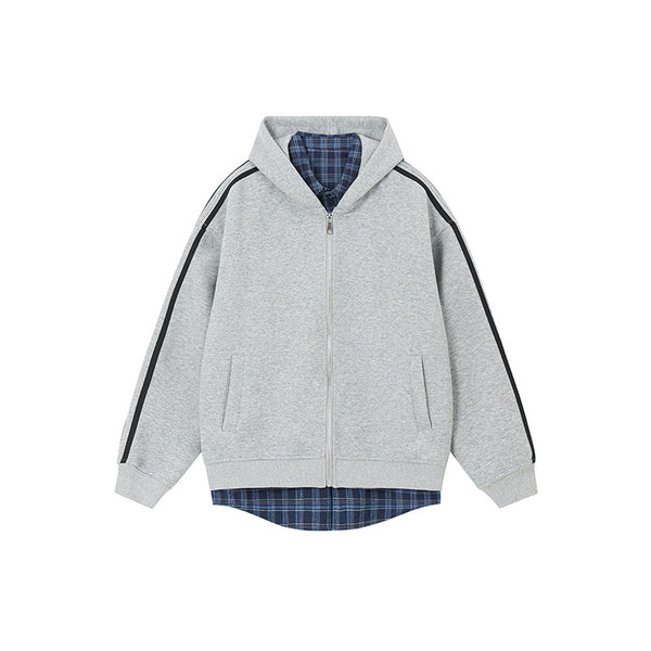 Cardigan Abrigo Cuadrillé con Capucha y Detalles Combinados
