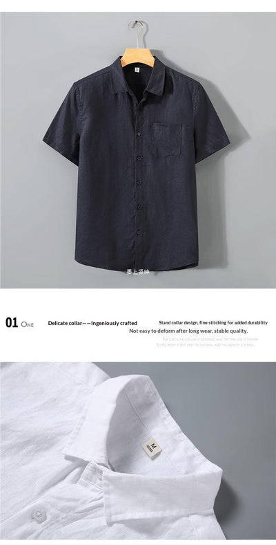 Camisa de Lino Puro para Hombre de Manga Corta - Image 9
