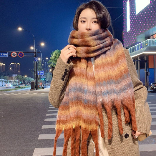Cuello Térmico Largo de Mohair con Diseño de Cuadrícula Arcoíris para Mujer - Image 37
