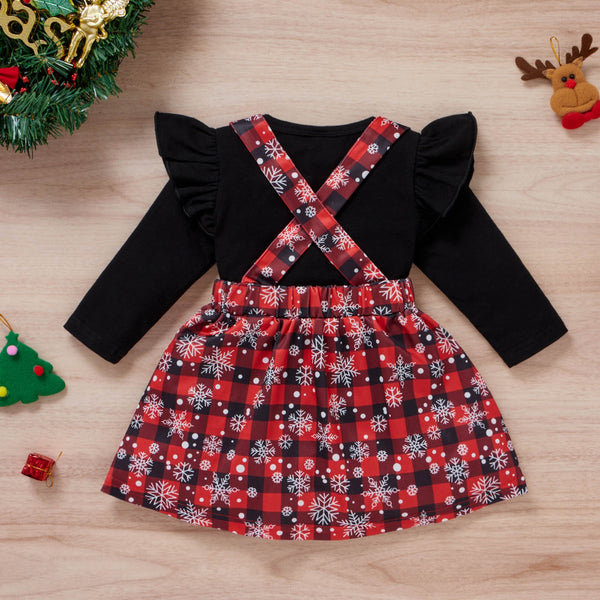Conjunto Navideño para Niña: Playera Estampada y Falda Escocesa
