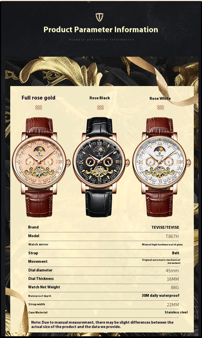 Reloj Mecánico Elegante de Esfera Grande con Calendario - Image 7