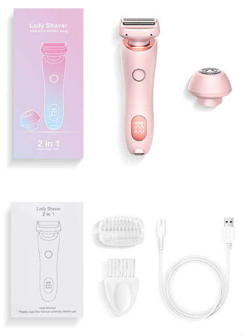 Light blue 2-in-1 electric shaver for women with interchangeable foil and epilator heads, digital display. - Image 30