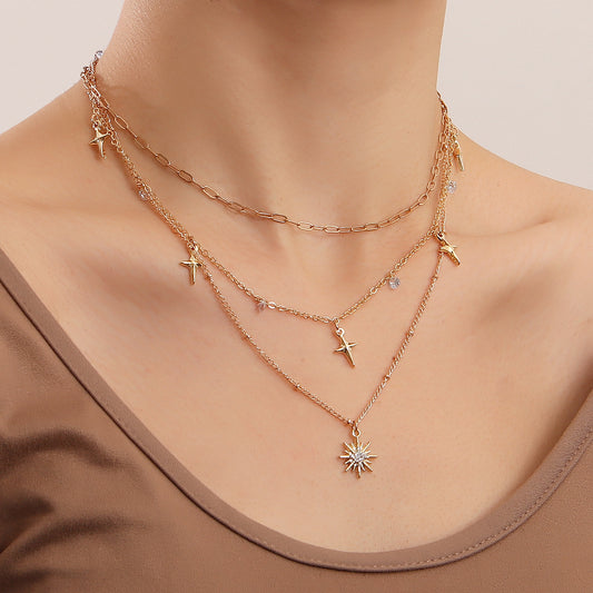 Collar Colgante Dorado con Cristales Duales - Joyería Elegante