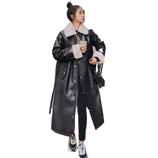 Chaqueta de Cuero Larga con Forro de Piel Gruesa para Mujer - Image 8