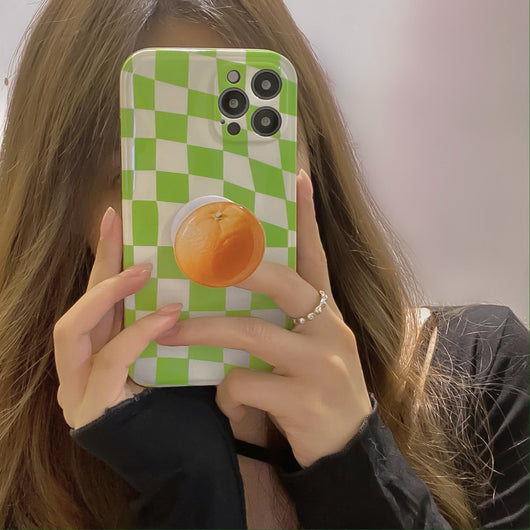 Funda Silicona para Teléfono Cuadrícula Naranja Verde Minimalista - Image 5
