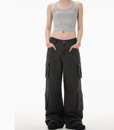 Pantalones Cargo Denim Retro Deconstruidos Unisex Holgados - Image 9