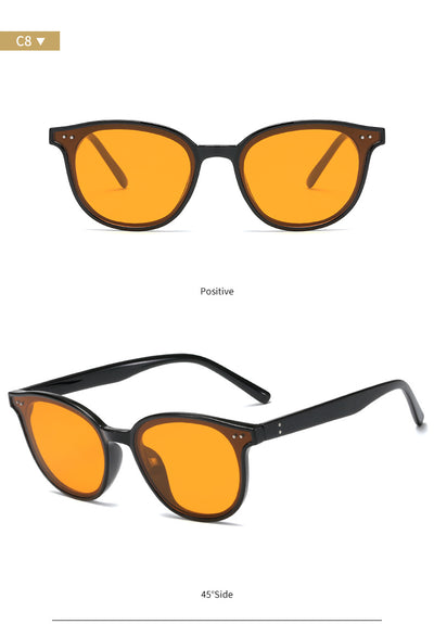 Jelly yellow frame sunglasses with green lenses, featuring a rounded cat-eye shape for UV protection and fashion. - Image 21