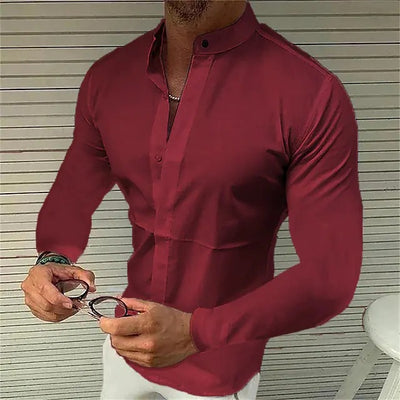 Camisa para Hombre de Seda Imitación Pura a Color