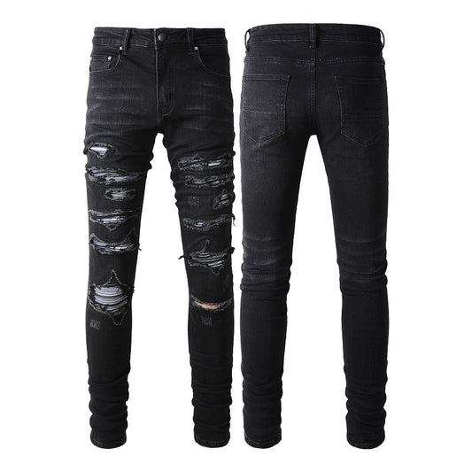 Jeans Slim Fit Elásticos con Detalles Rotos para Hombre