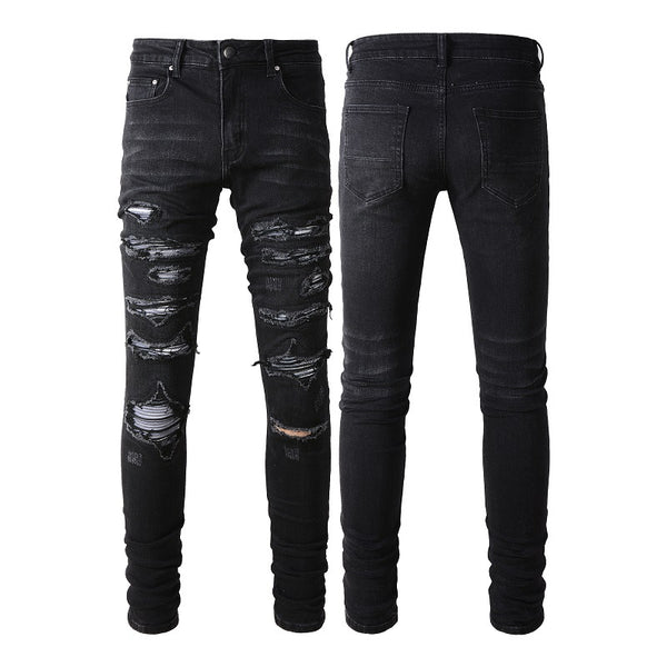 Jeans Slim Fit Elásticos con Detalles Rotos para Hombre