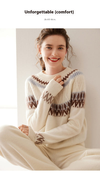 Suéter de Cachemira Jacquard con Contraste Azul y Blanco - Image 14