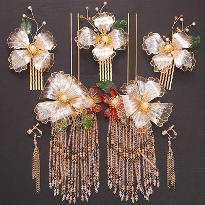 Tocado Estilo Antiguo con Flores Rojas y Flecos - Corona de Pelo Nupcial - Image 28