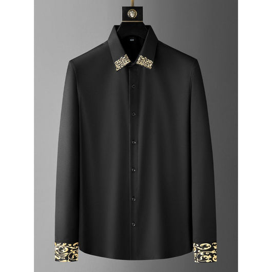 Camisa Suelta Bordada en Cuello para Hombre - Manga Larga Oversized - Image 3