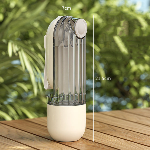 Beige and clear 2-in-1 pet water cup with segment design, 21.5cm tall, for dog walking and feeding. - Image 9