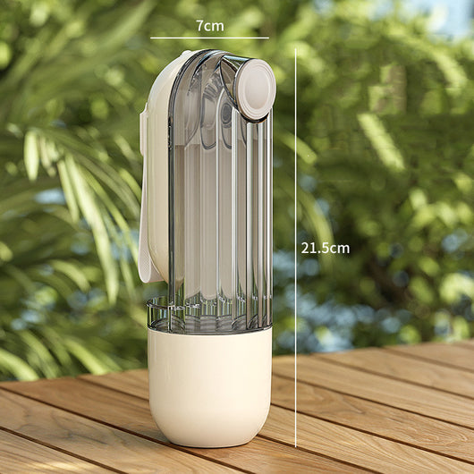 Beige and clear 2-in-1 pet water cup with segment design, 21.5cm tall, for dog walking and feeding. - Image 9