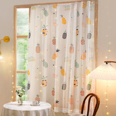 White semi-sheer curtain with a green grid pattern and illustrations of potted cacti and succulents, featuring "DON'T TOUCH ME" text. - Image 4