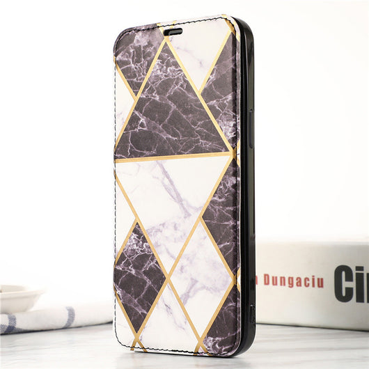Funda Tipo Cartera para iPhone con Diseño Mármol y Compartimentos para Tarjetas