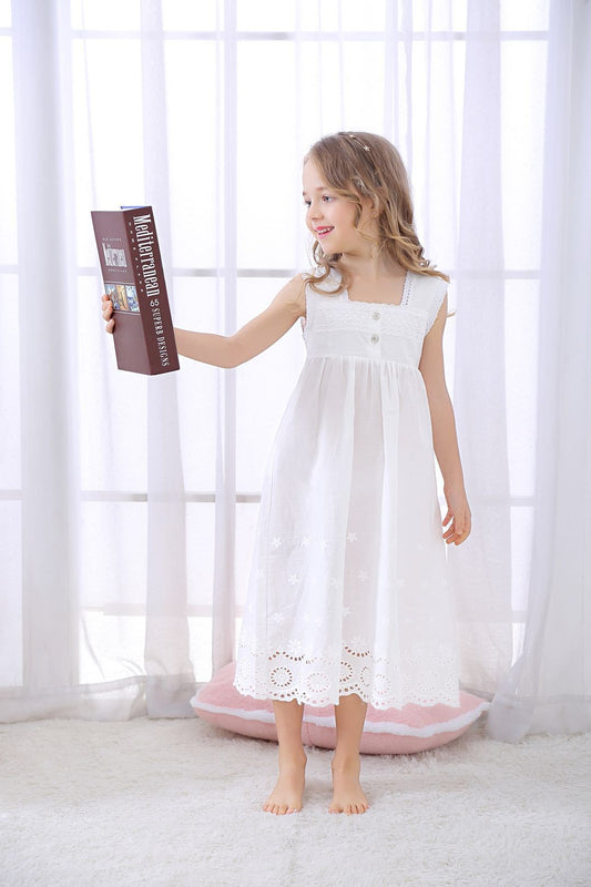 Vestido Blanco de Algodón para Niña con Bordado Computarizado - Image 2