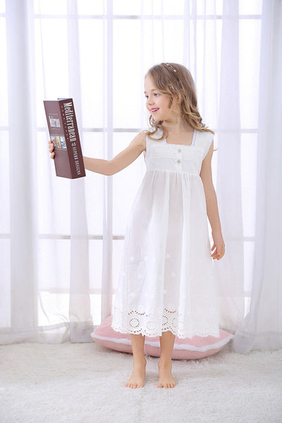 Vestido Blanco de Algodón para Niña con Bordado Computarizado - Image 2