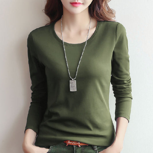 Camiseta Manga Larga Cuello Redondo para Mujer - Colores Sólidos